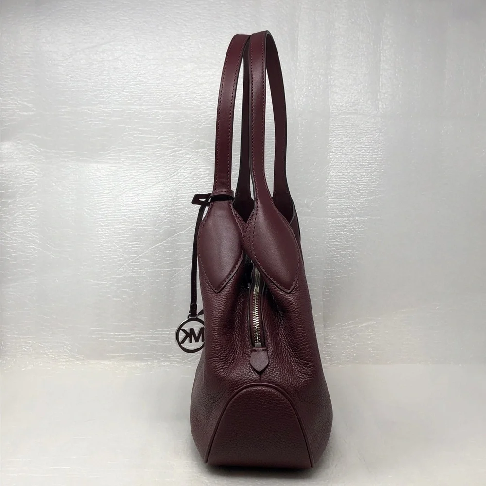 Michael Kors Kelsey Shoulder Tote Merlot Pebbled Leather SilverTone Hardware